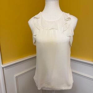 LOFT Cream Ruffle Sleeveless Blouse